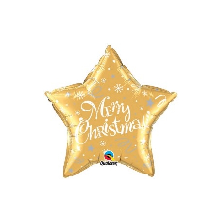 Globo Feliz Navidad estrella en inglés foil en globos para Navidad.
