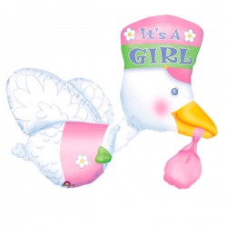 Globo cigüeña rosa foil