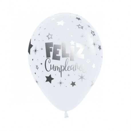 Globos Feliz Cumple blancos 12"-30cm Sempertex Globos Feliz Cumple blancos 12"-30cm Sempertex