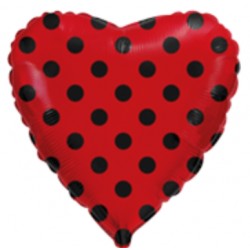 Globo corazón rojo topos negros foil