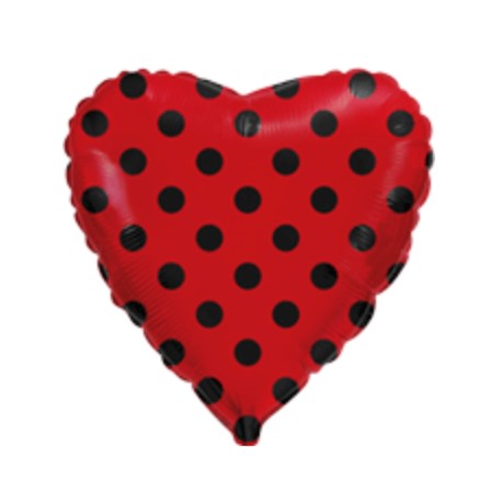 Globo corazón rojo topos negros foil