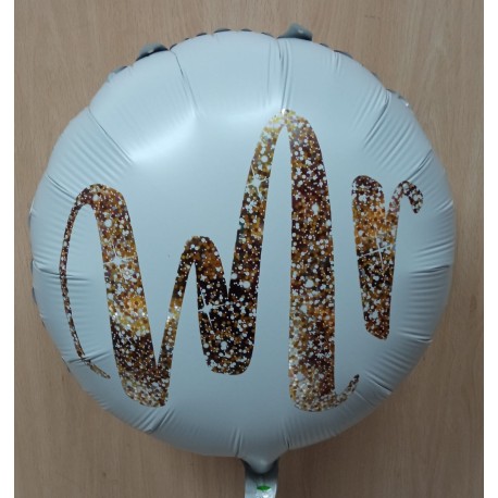 Globo para bodas MÍSTER de foil en color blanco y dorado.