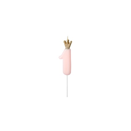 Vela del número 1 con corona de purpurina ideal para su primer cumple.